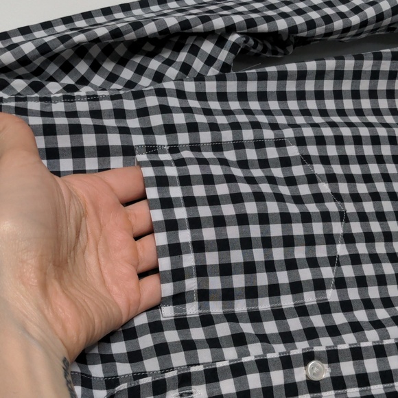 Gingham black & white plaid 3/4 sleeve checkered button up blouse size small - Picture 6 of 10